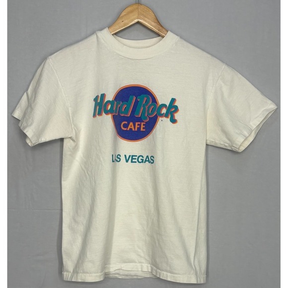 Hanes Beefy Other - Hard‎ Rock Cafe Las Vegas T-Shirt Mens White 34-36 Vintage 90s Hanes Beefy